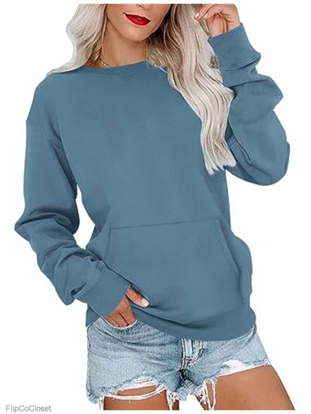 Oversized Crewneck Sweatshirt Long Sleeve Pocket Pullover